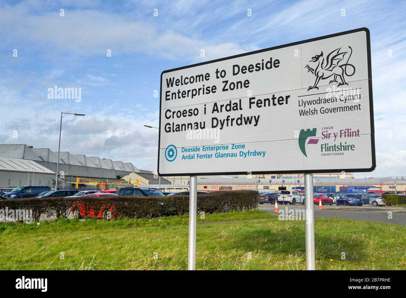 BROUGHTON, WALES MARCH 2020 Sign for the Deeside Enterprise Zone