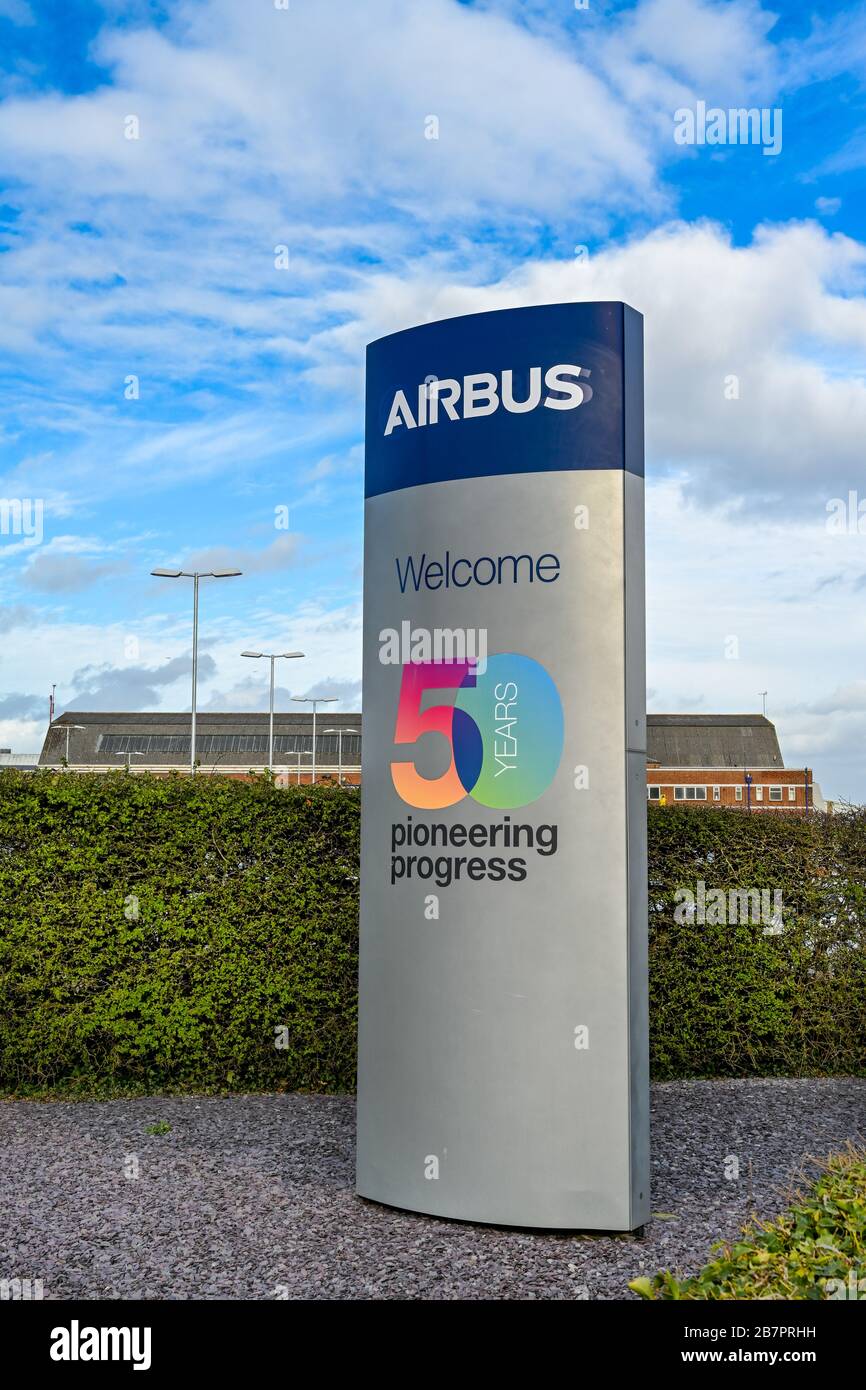 BROUGHTON, WALES MARCH 2020 Sign outside the entrance to the Airbus