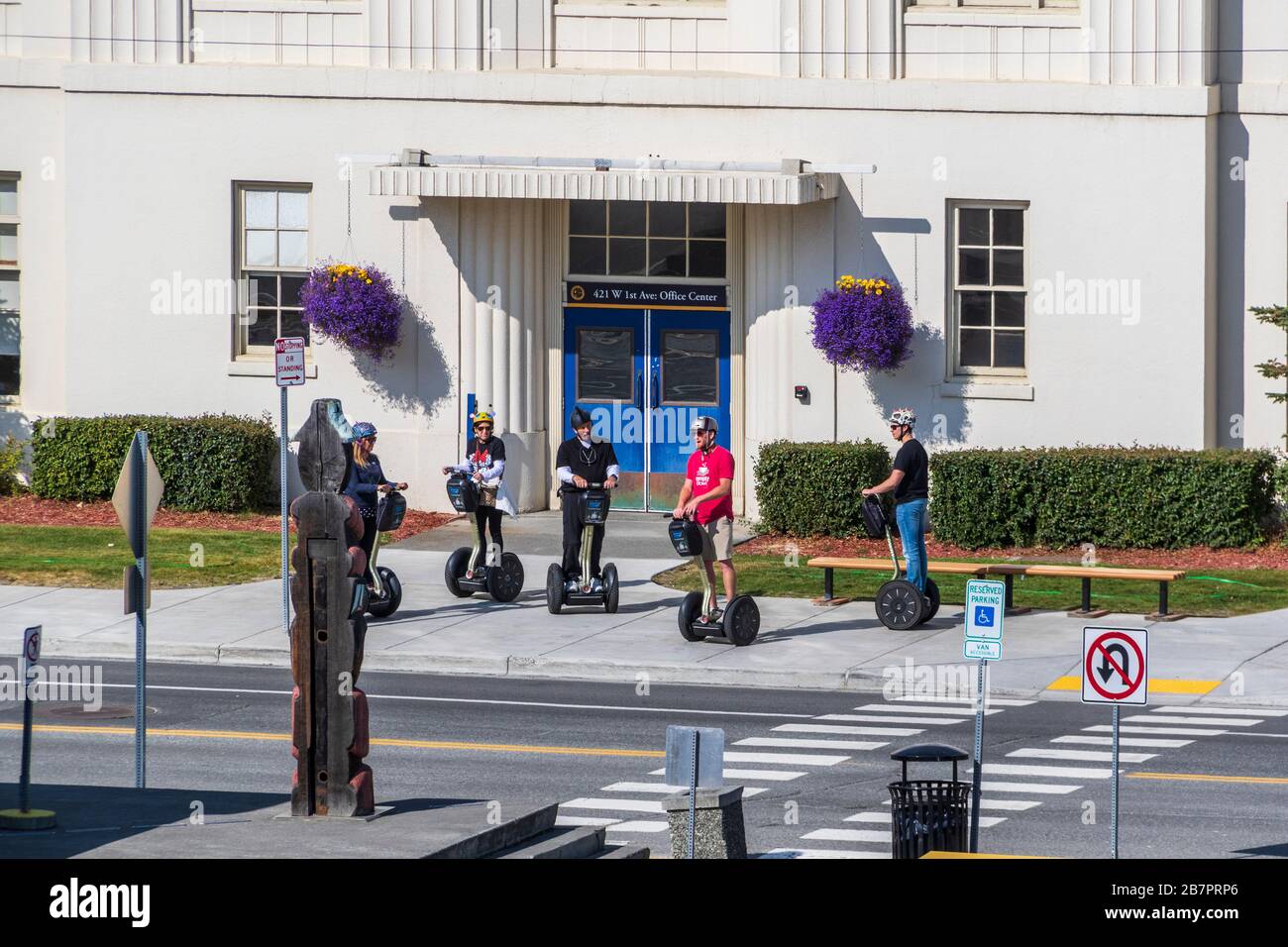 Segway tour at Alaska Railroad Depot in Anchorage, Alaska. Stock Photo