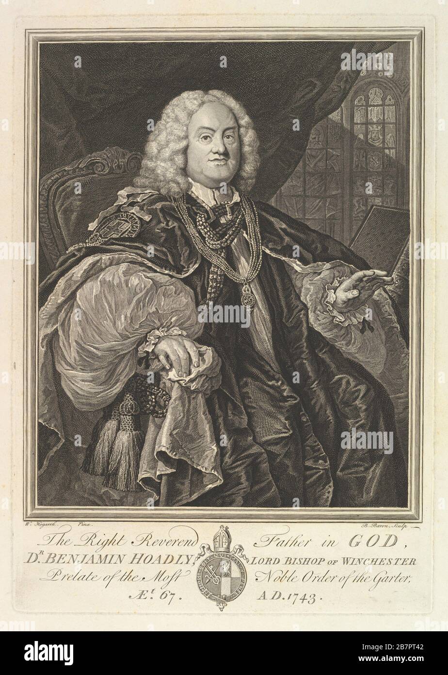 The Right Reverend Father in God, Dr. Benjamin Hoadly, Lord Bishop of Winchester, Prelate of the Most Noble Order of the Garter, Aet. 67. A.D. 1743, 1743. Stock Photo