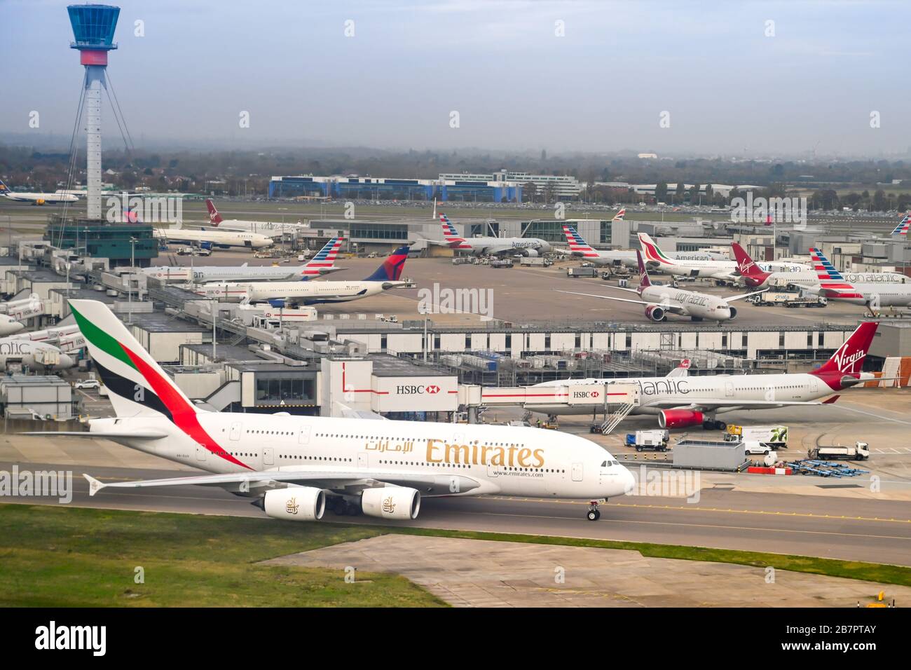 LONDON, ENGLAND NOVEMBER 2018 Airbus A380 jet operated by Emirates