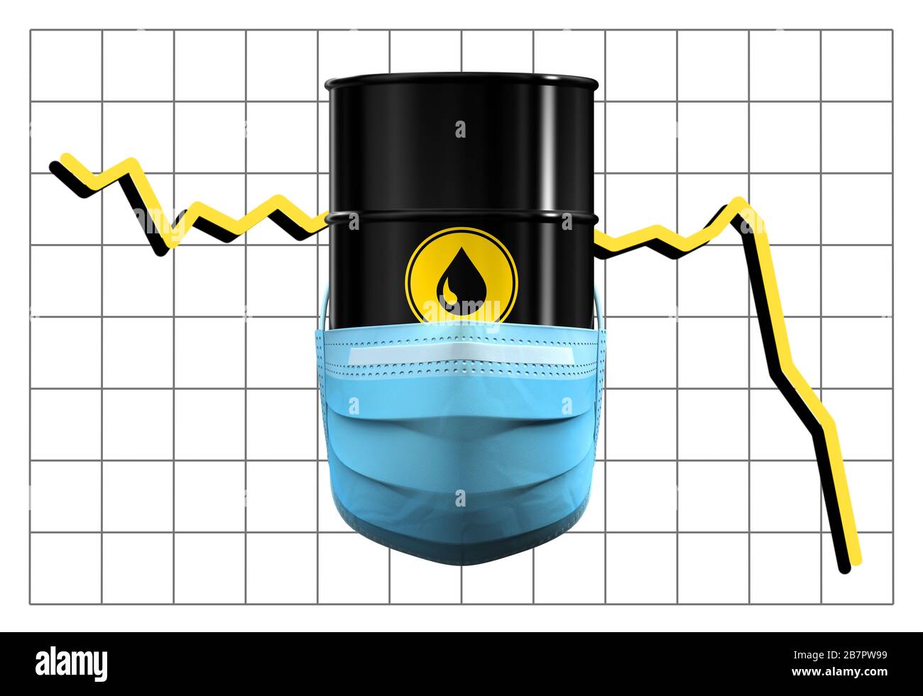 Barrel Of Oil In Medical Mask On Background Of Price Chart Stock Photo
