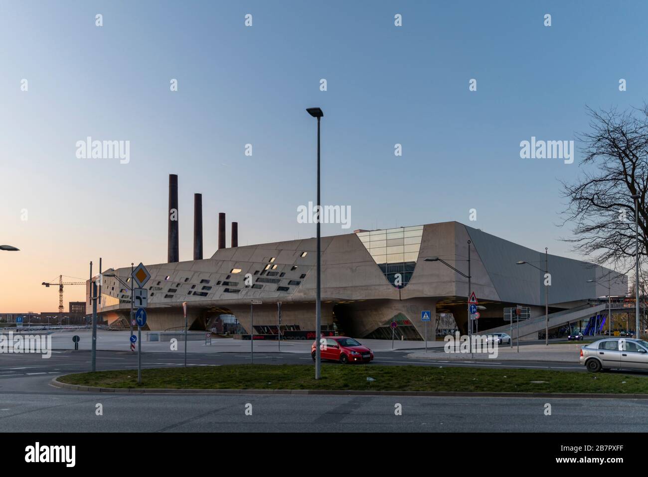 Science center Phaeno is attracting visitors to its changing exhibitions. Center is located conveniently next to Wolfsburg railway station. Stock Photo
