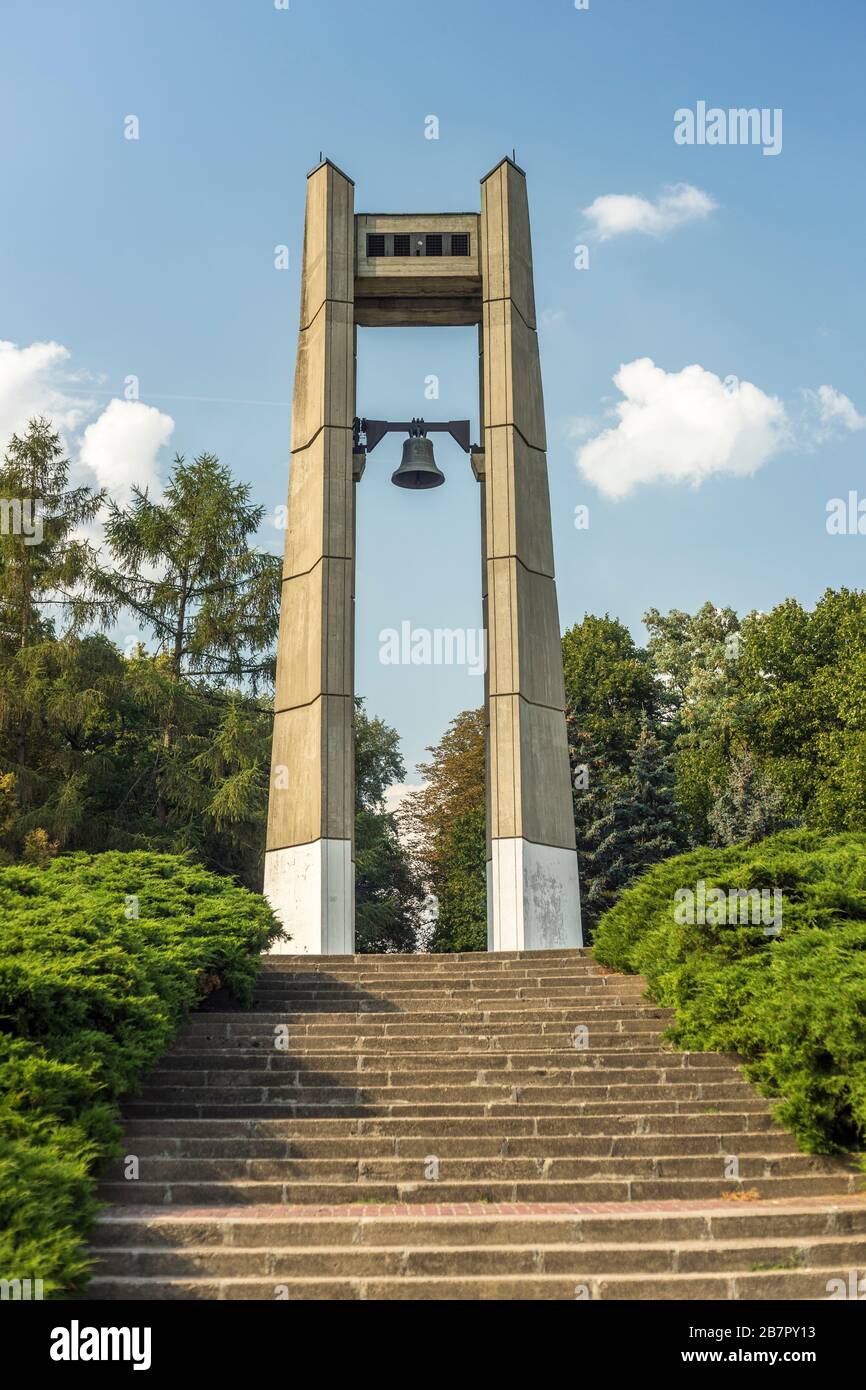 The monument 'Bell of Peace and Friendship among Nations' in Citadel Park in Poznan, Poland 2019. Stock Photo