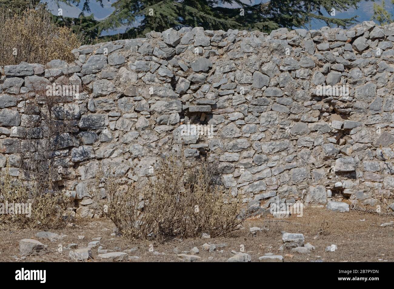Historic unexplored remains of a stone church in Sarande Albania Stock Photo