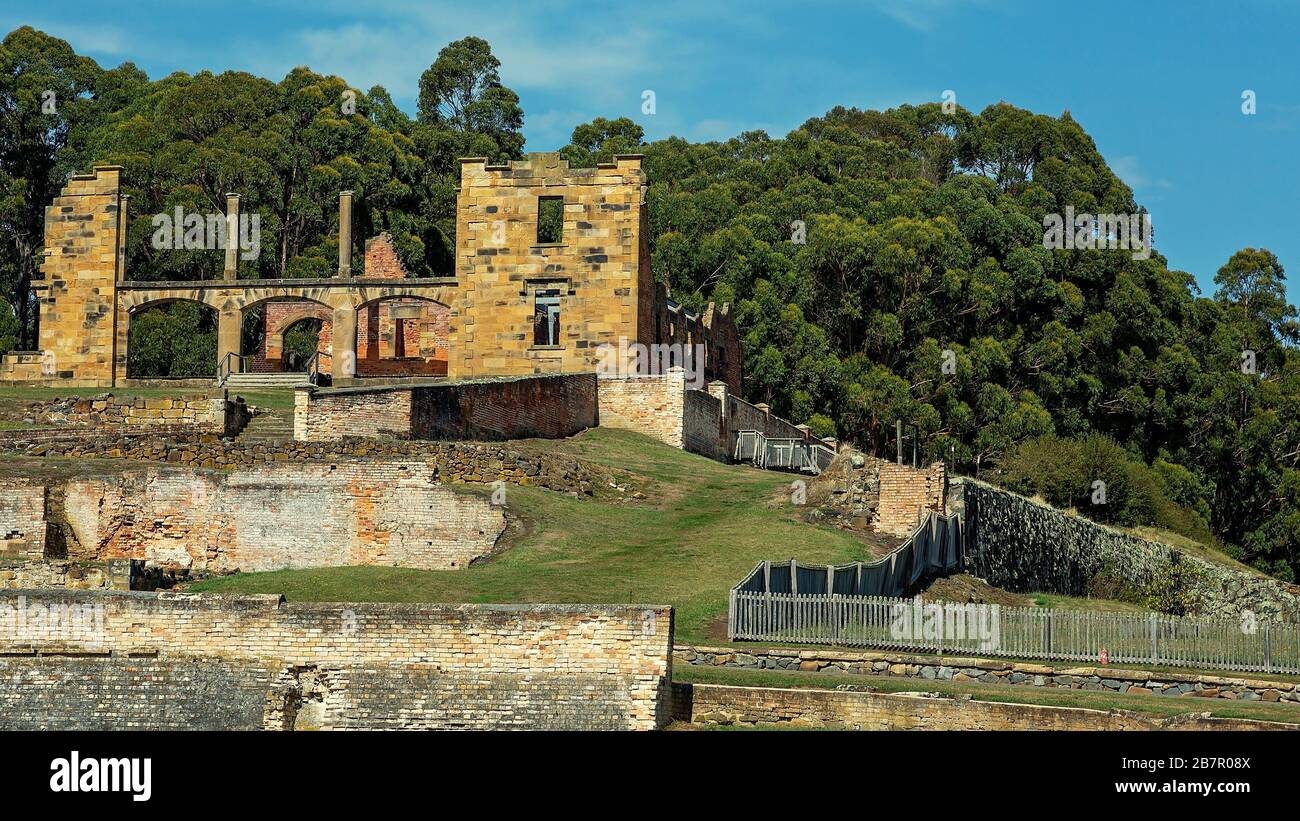 The former penal colony of Port Arthur on the Tasman Peninsular where convicts were transported and housed in Australia, now a tourist attraction. Cin Stock Photo