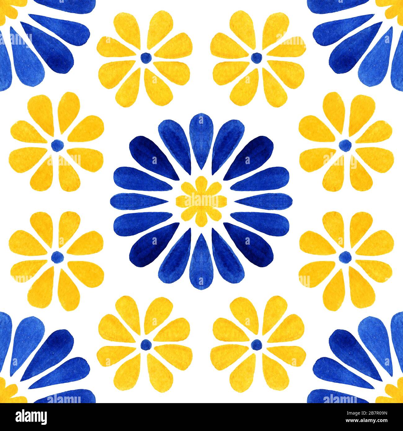 Azulejos Tile Traditional Watercolour Portuguese Mosaic Tile Decoration Watercolor Blue And Yellow Flowers Artwork Antique Ceramics Tileable Heritage Old Painted Panel With Floral Pattern Stock Photo Alamy