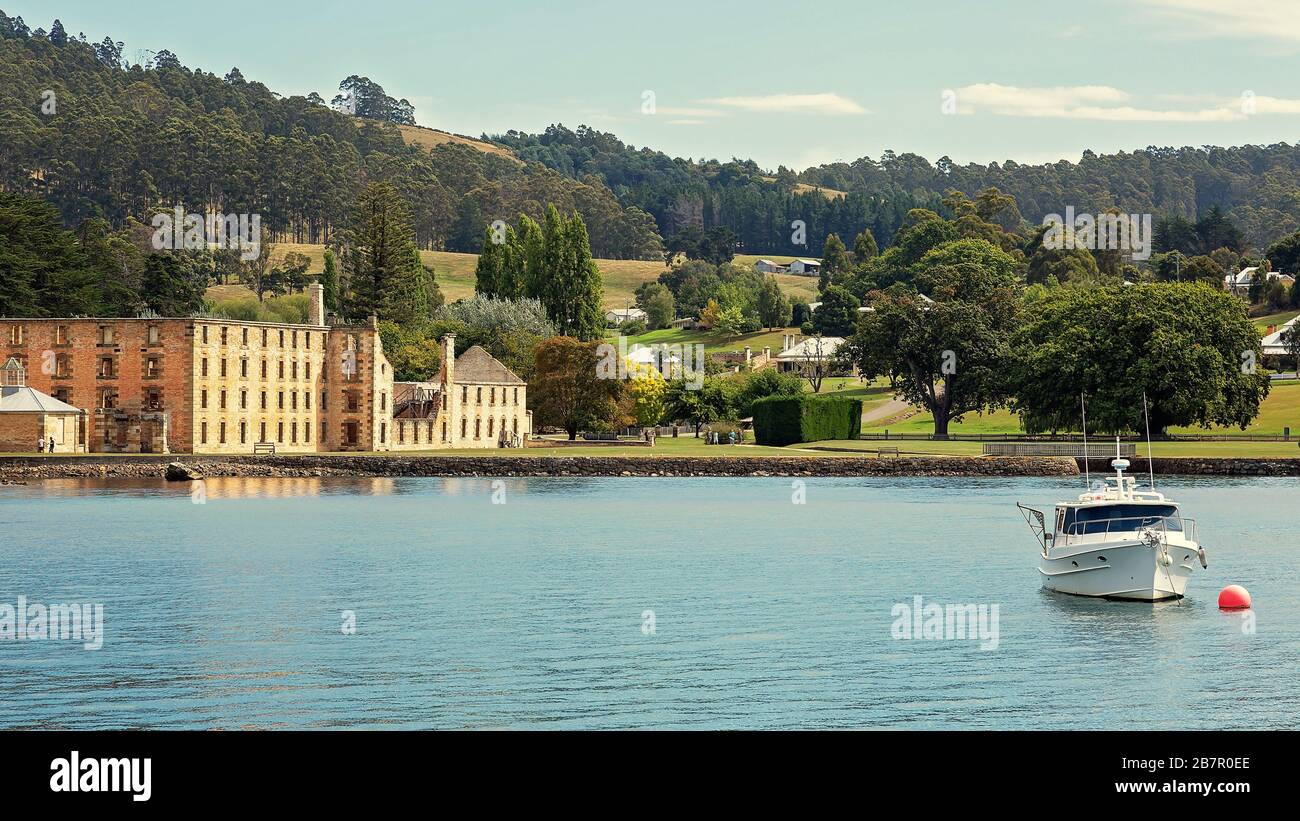 The former penal colony of Port Arthur on the Tasman Peninsular where convicts were transported and housed in Australia, now a tourist attraction. Cin Stock Photo