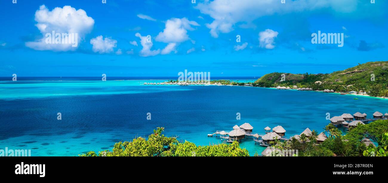 Bora Bora Beach With Over The Water Bungalows Tahiti French Polynesia Stock Photo Alamy