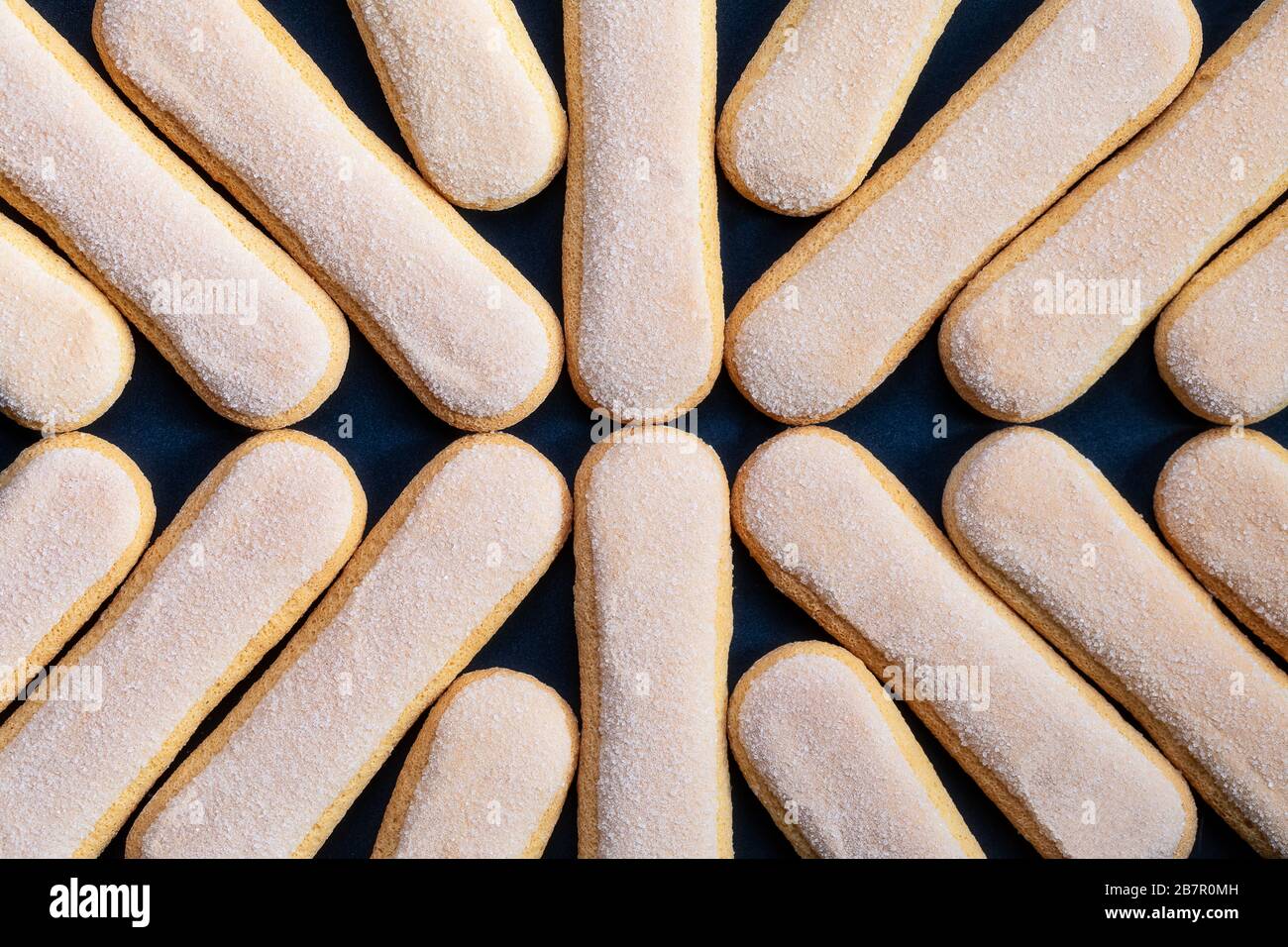 Full frame top view of a table with Ladyfingers cookies type