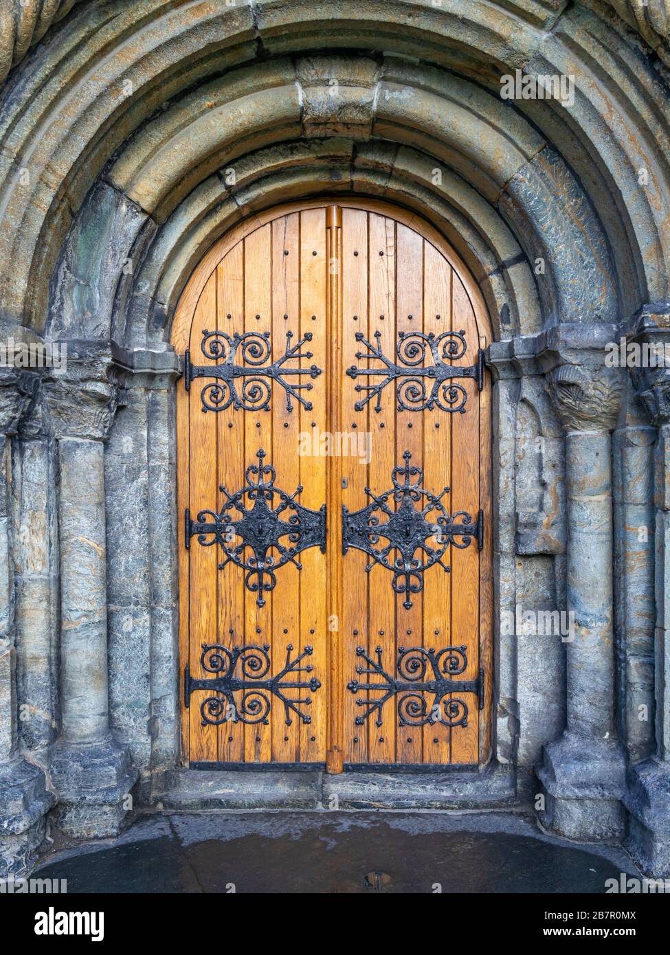 Metal fittings on an old church door in Bergen, Norway Stock Photo Alamy