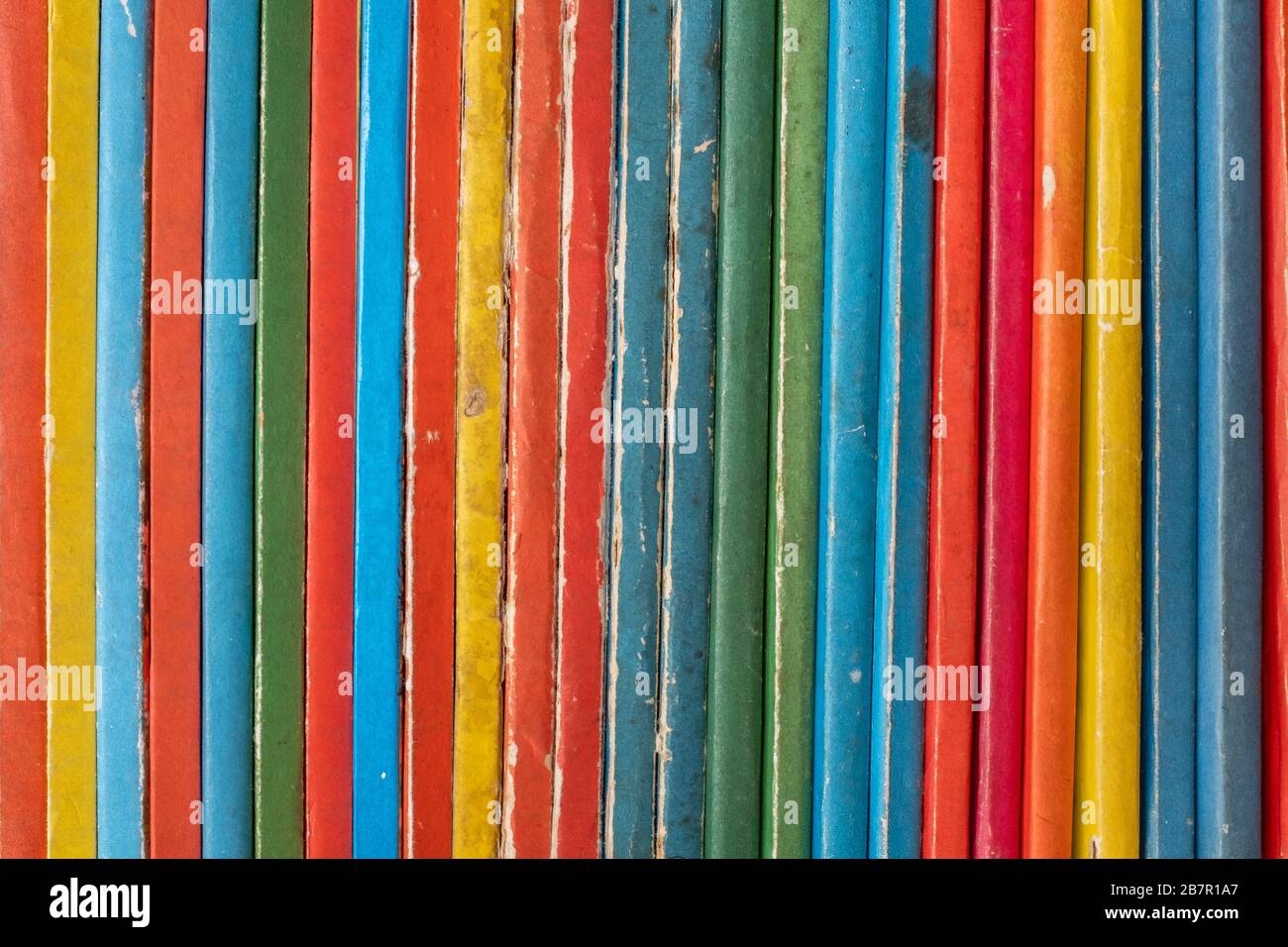 Abstract Background Of Colourful Old Vintage Children's Books On A Shelf Stock Photo