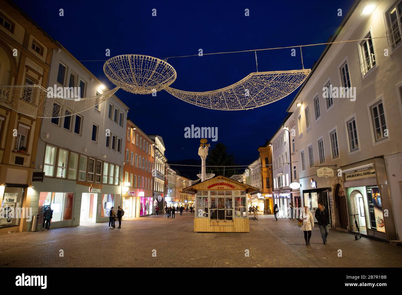 christmas lighting at shopping street in Villach, Austria Stock Photo