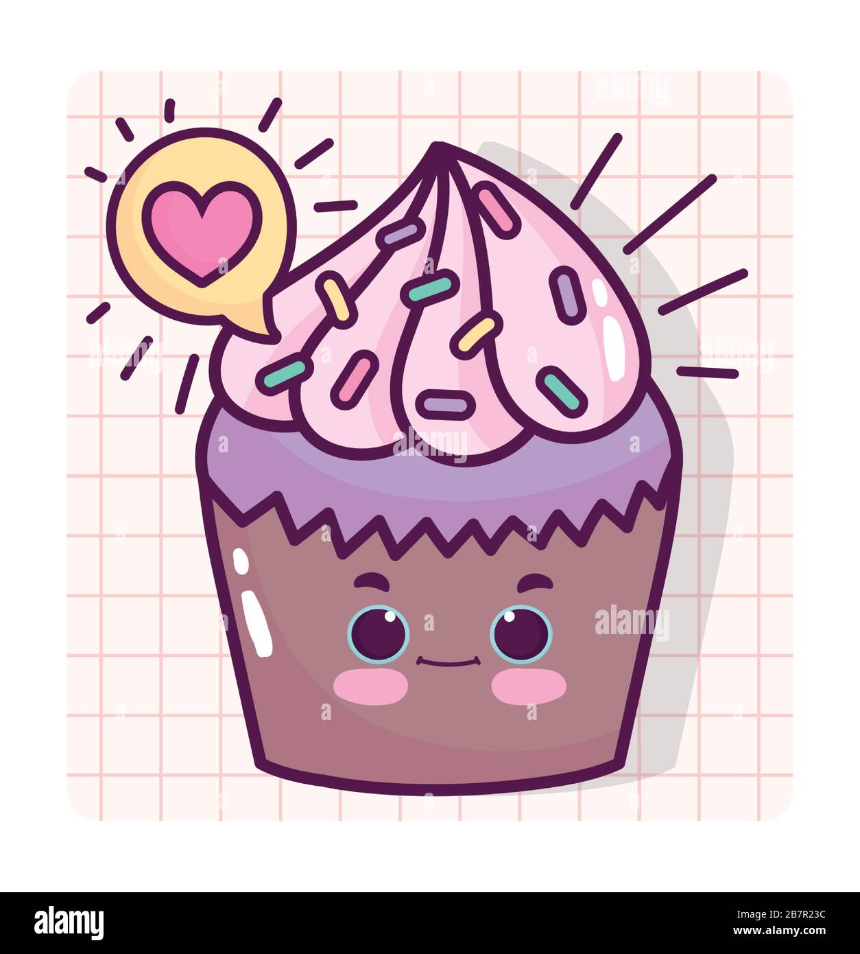 food cute sweet cupcake love heart cartoon vector illustration Stock ...