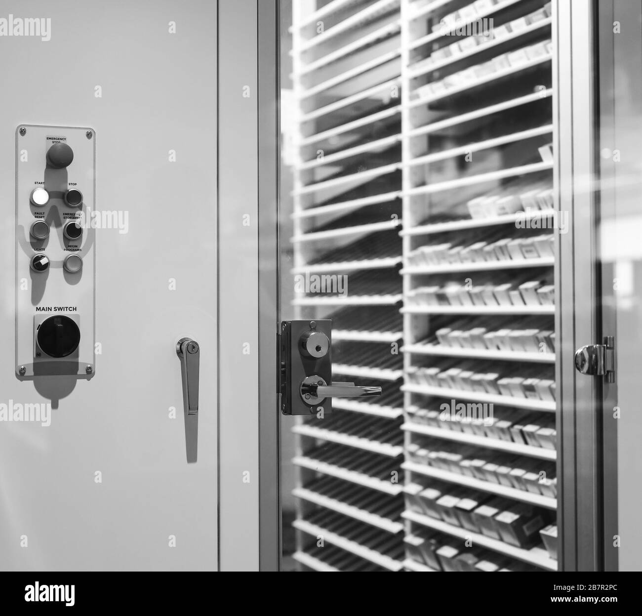 BEIJING, СHINA - JUNE 03: Closed pharmacy counter as healthcare concept. Stock Photo