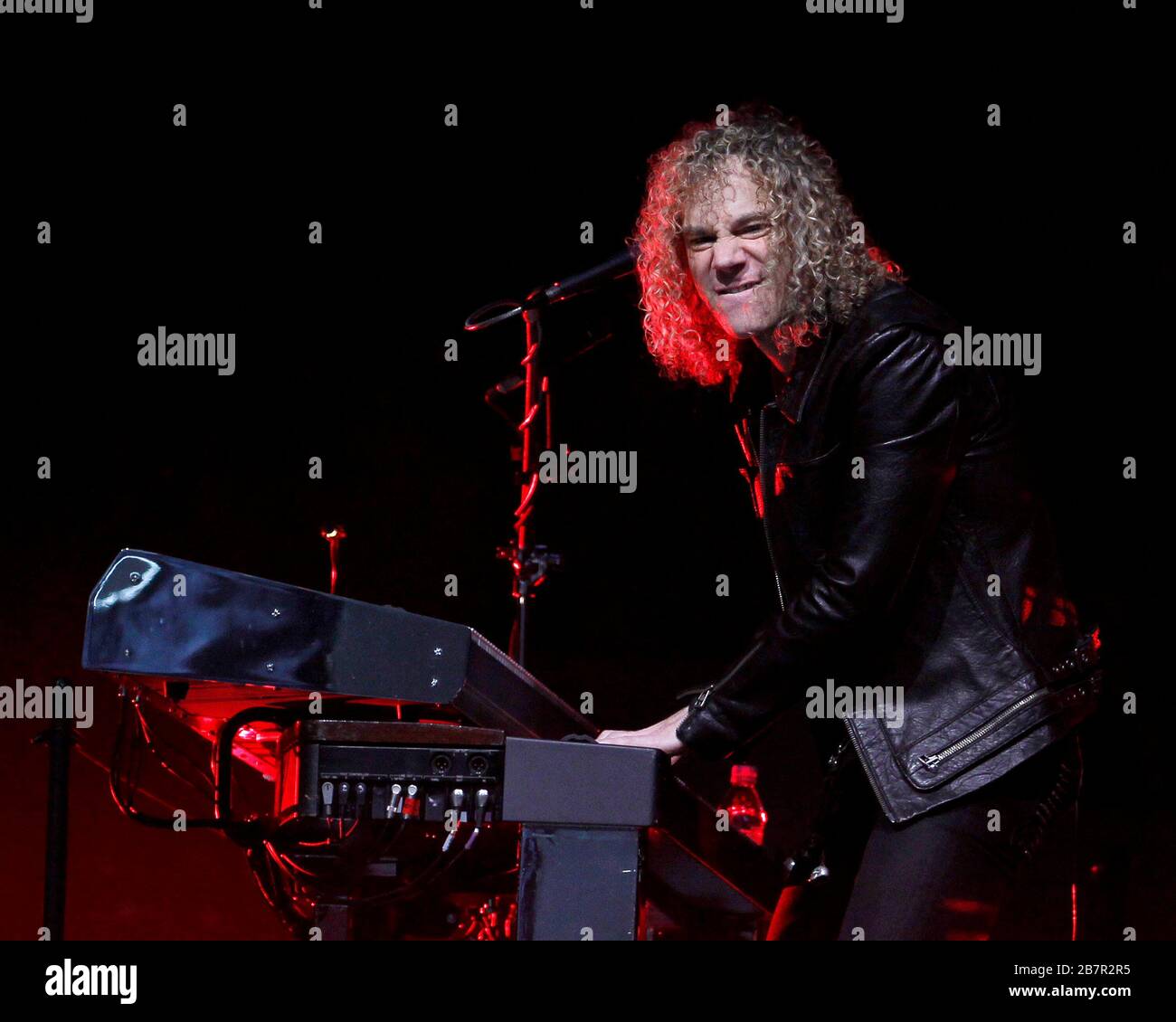 David Bryan performs with Jon Bon Jovi, Richie Sambora, Tico Torres and the rest of the band at the BB&T Center in Sunrise, Florida. Stock Photo