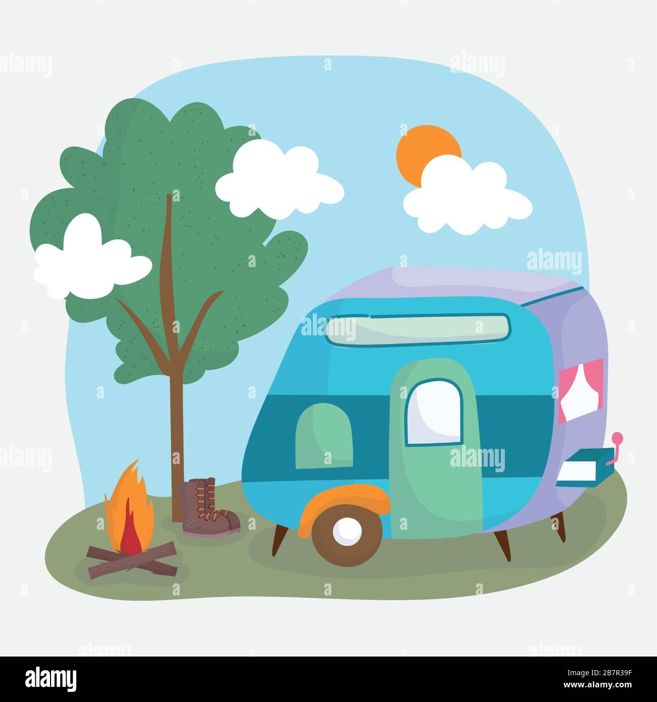 camping trailer boot bonfire tree vacations activity adventure design ...