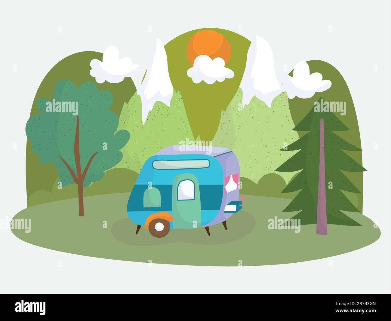 camping trailer trees mountains sun vacations activity adventure design ...