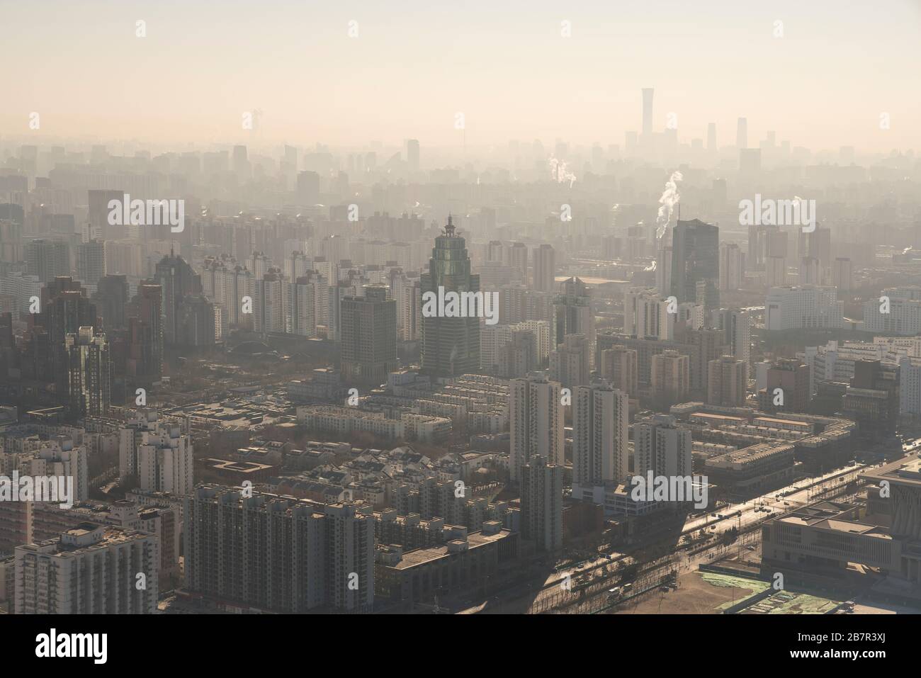 Beijing skyline with heavy air pollution, China Stock Photo