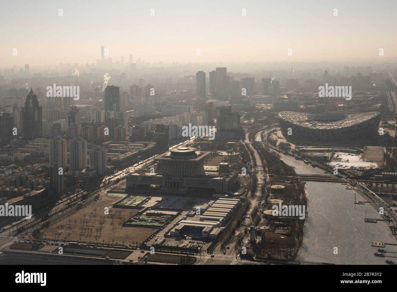 Beijing skyline with heavy air pollution, China Stock Photo