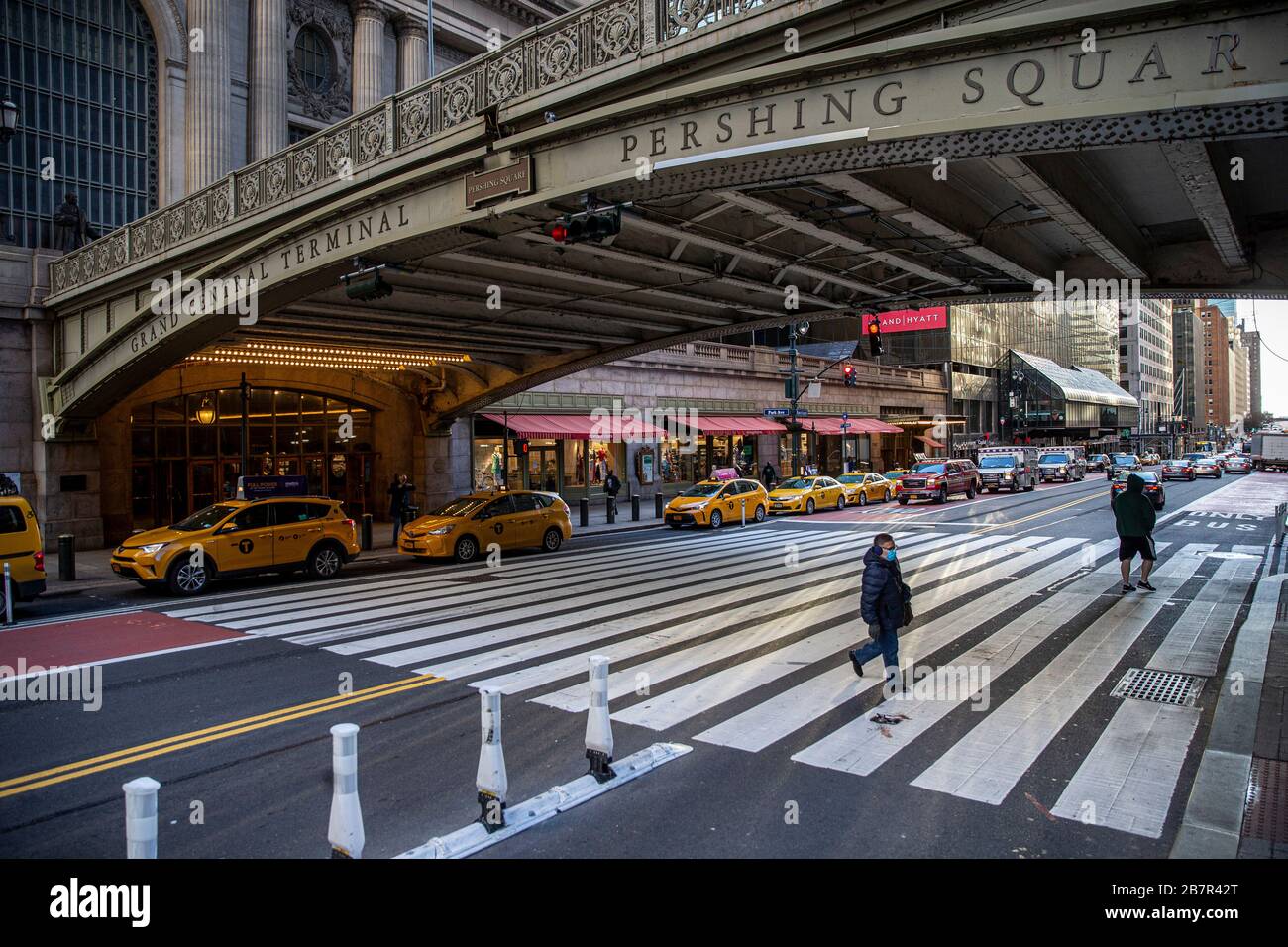 The streets surrounding Grand Central Terminal during the morning commute due to health concerns about the coronavirus outbreak on Monday, March 16, 2 Stock Photo