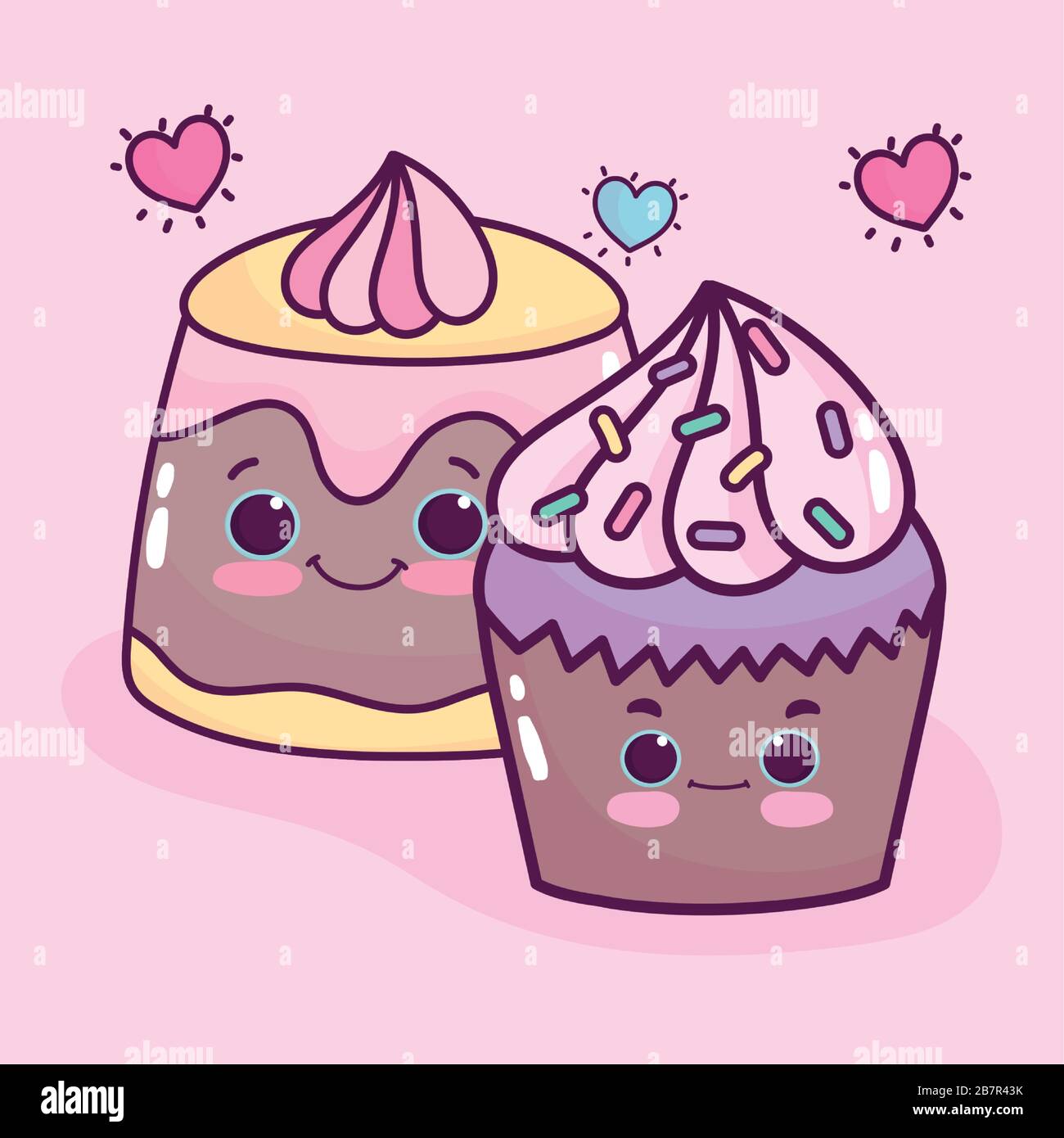 food cute dessert cupcake and jelly cream cartoon vector illustration ...