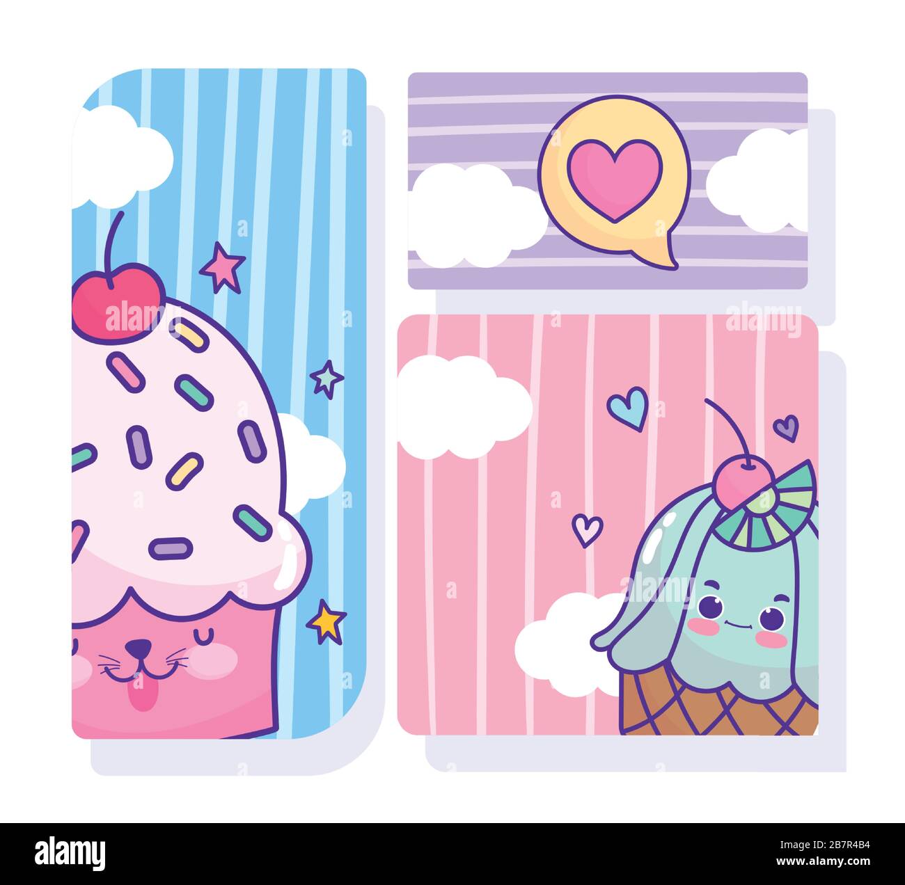 food cute cupcakes love heart cards cartoon vector illustration Stock ...