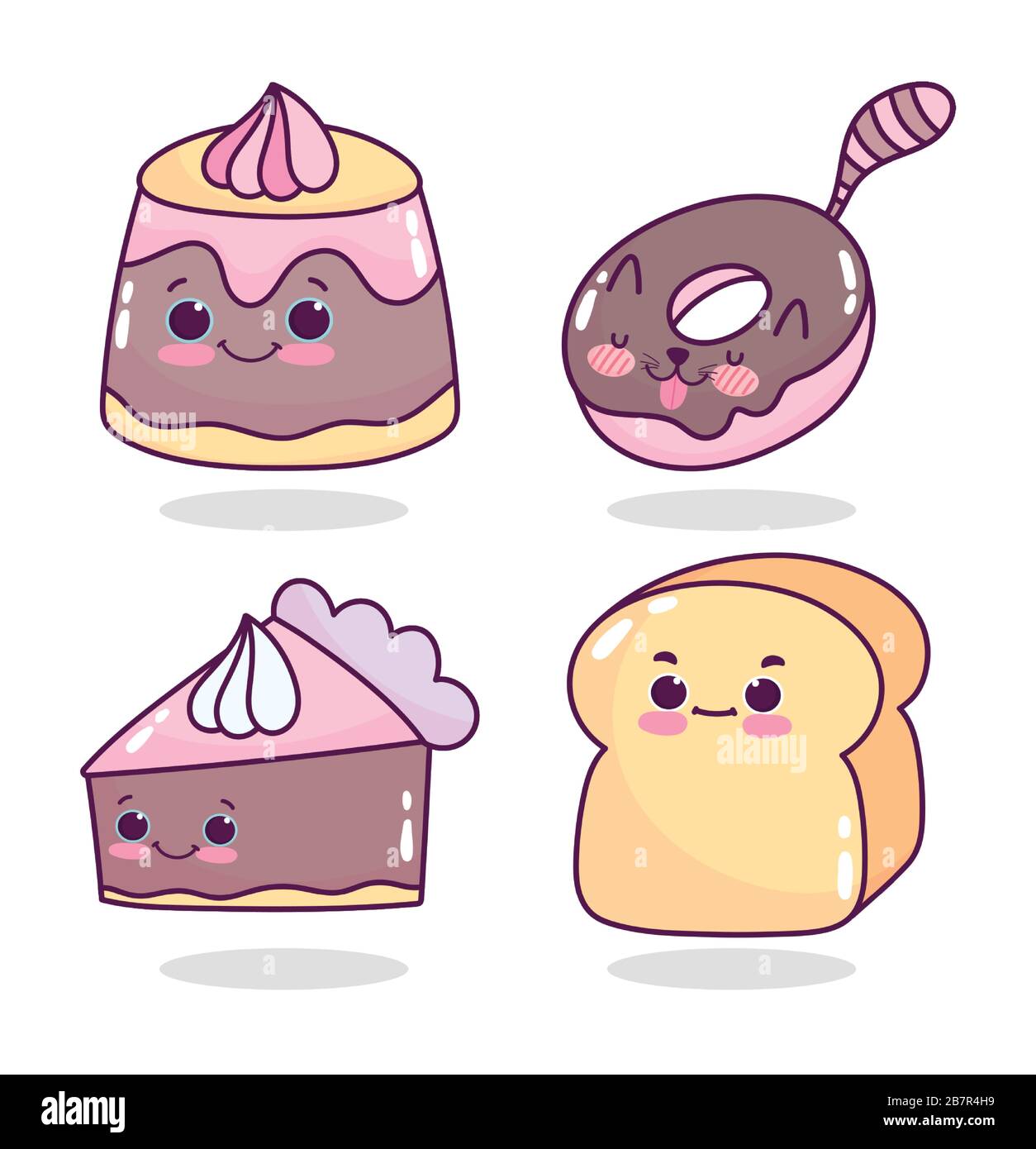 food cute bread cake donut and jelly cartoon vector illustration Stock