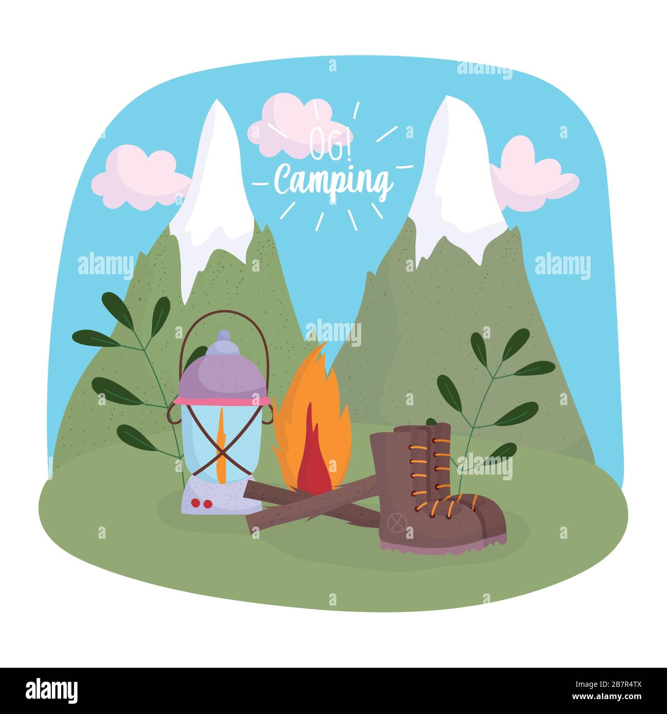 camping bonfire kerosene lantern boot mountains vacations activity ...