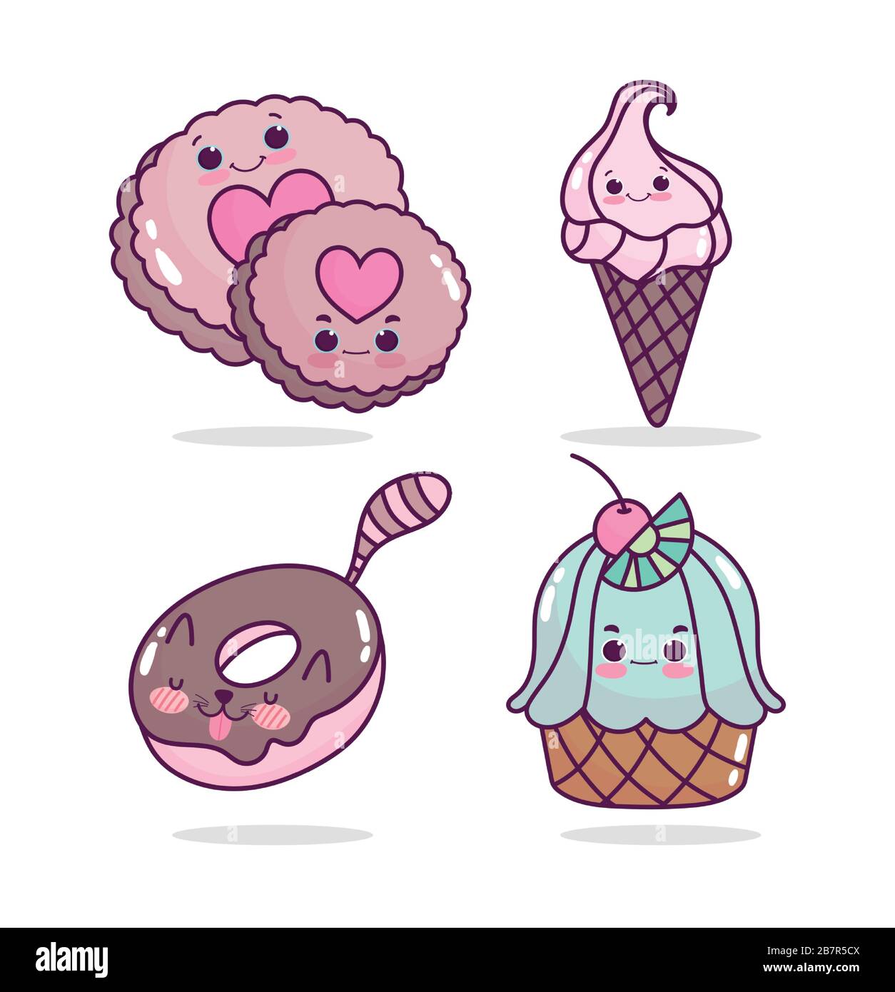 Cute food ice cream scoops and cupcake sweet Vector Image