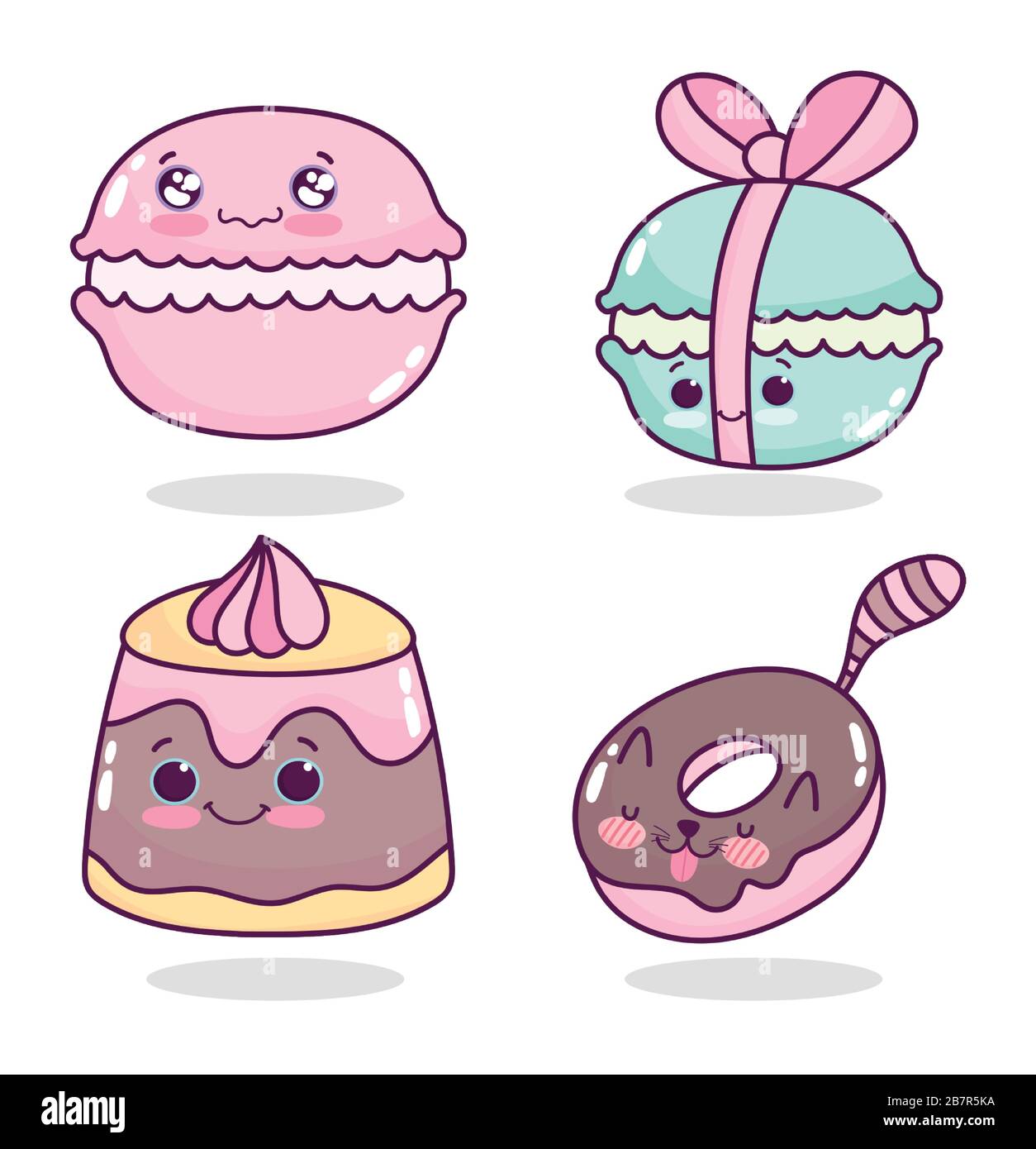 food cute pastry macaroons jelly and donut cartoon vector illustration ...