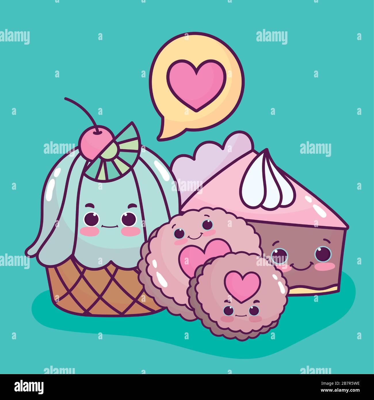 food cute dessert cupcake cookies and cake love cartoon vector ...