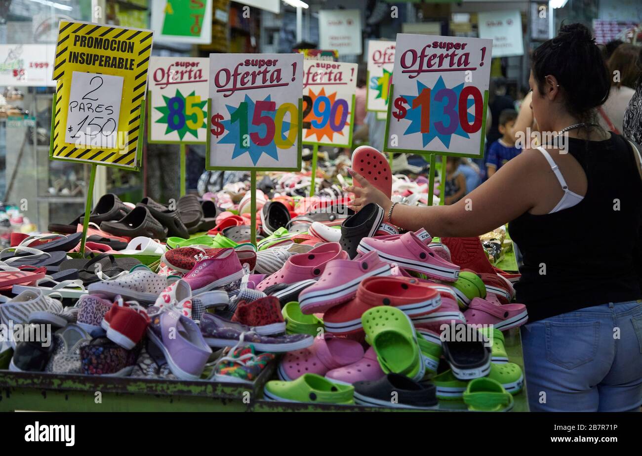 MENDOZA, ARGENTINA, December 19, 2017. Crocs, sales business, Mercado central, Ciudad de Mendoza. Foto: Axel Lloret /  www.allofotografia.com Stock Photo