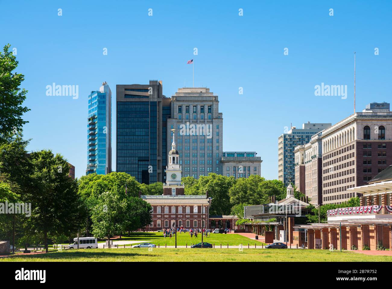 Independence hall in Philadelphia, Pennsylvania, with blue sky Stock Photo