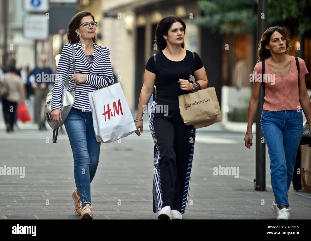 Italian women shopping in Via Sparano da Bari. Bari, Italy Stock Photo