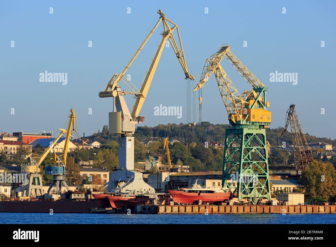 Cranes in South Harbour,Sevastopol,Crimea,Ukraine,Eastern Europe Stock Photo