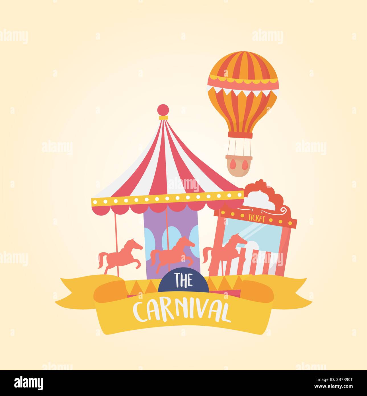 fun fair carnival carousel air balloon and ticket booth recreation ...