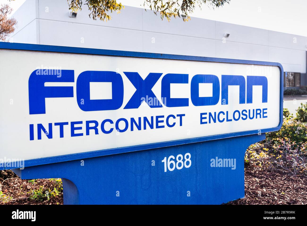 Mar 13, 2020 Santa Clara / CA / USA - Foxconn offices in Silicon Valley; Hon Hai Precision Industry Co., Ltd., trading as Foxconn Technology Group, is Stock Photo