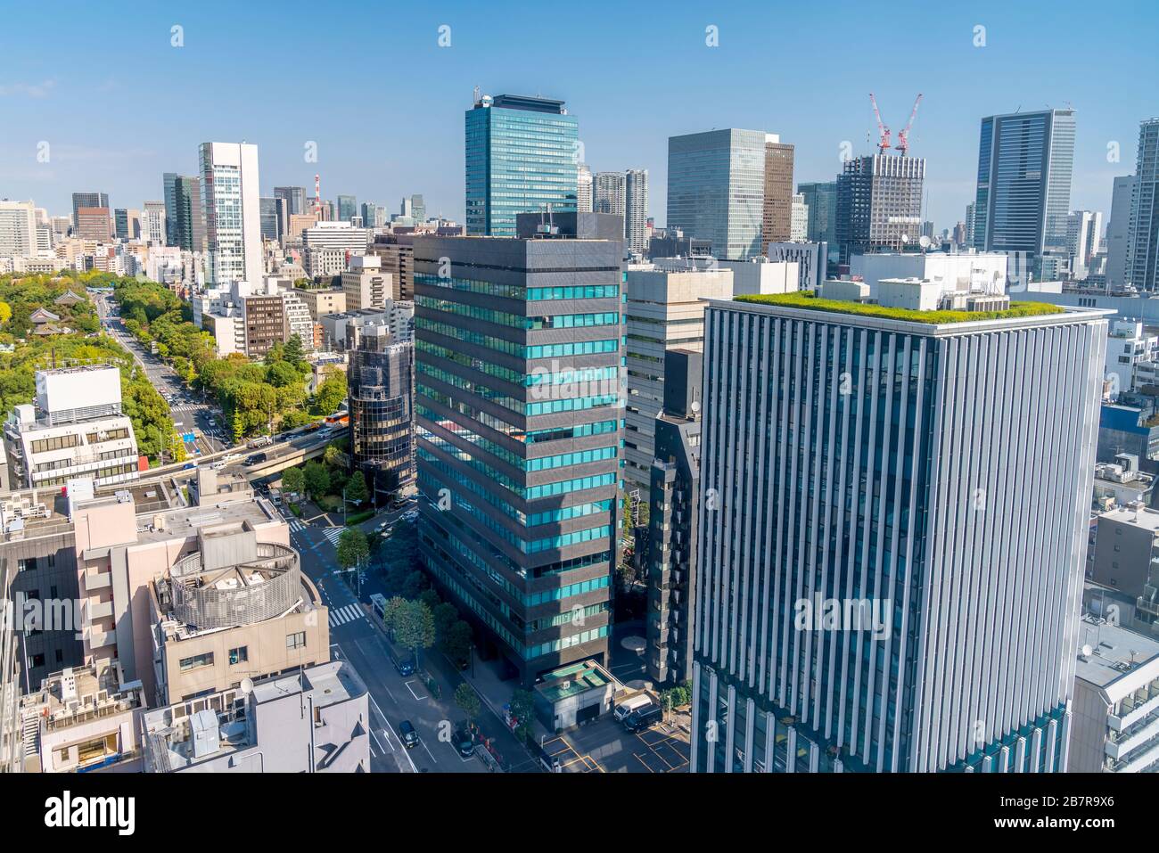 Bird's eye view of a typical street in Tokyo, Japan Stock Photo