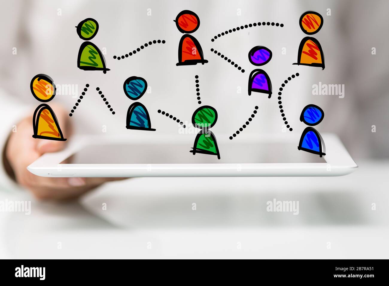 Person presenting the virtual projection of a group of people Stock ...