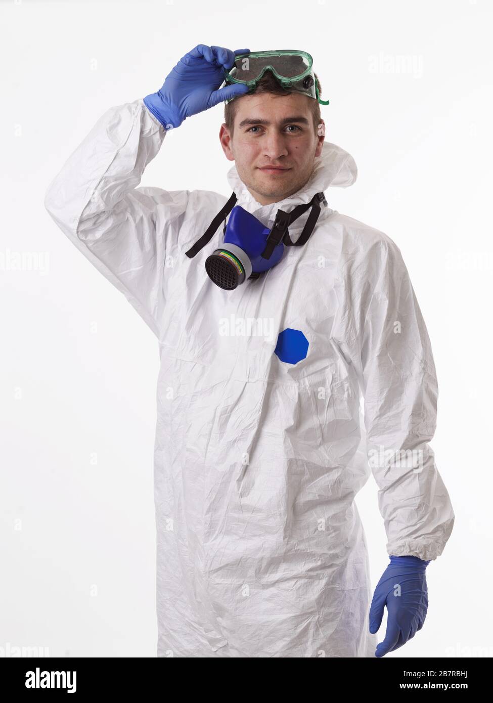 Biological Rotection Suits Doctor wearing protective biological suit and mask due to coronavirus ...