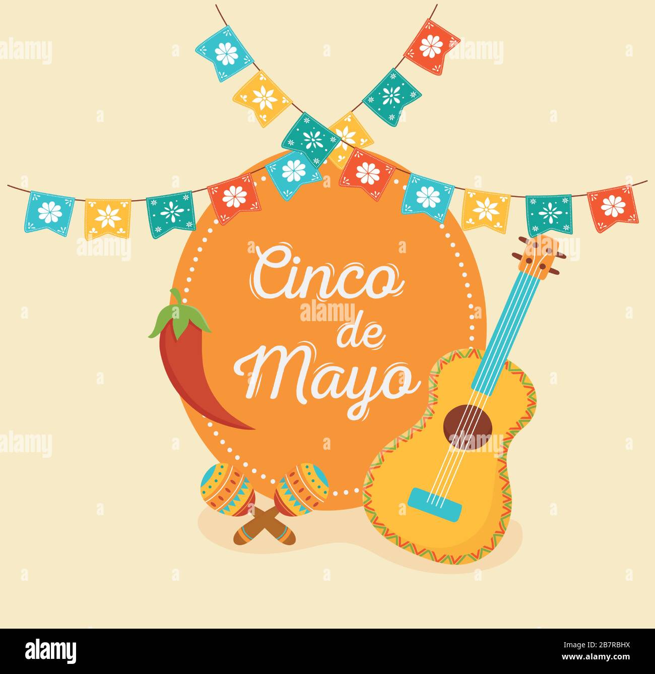 guitar pepper maraca pennants cinco de mayo mexican celebration label ...