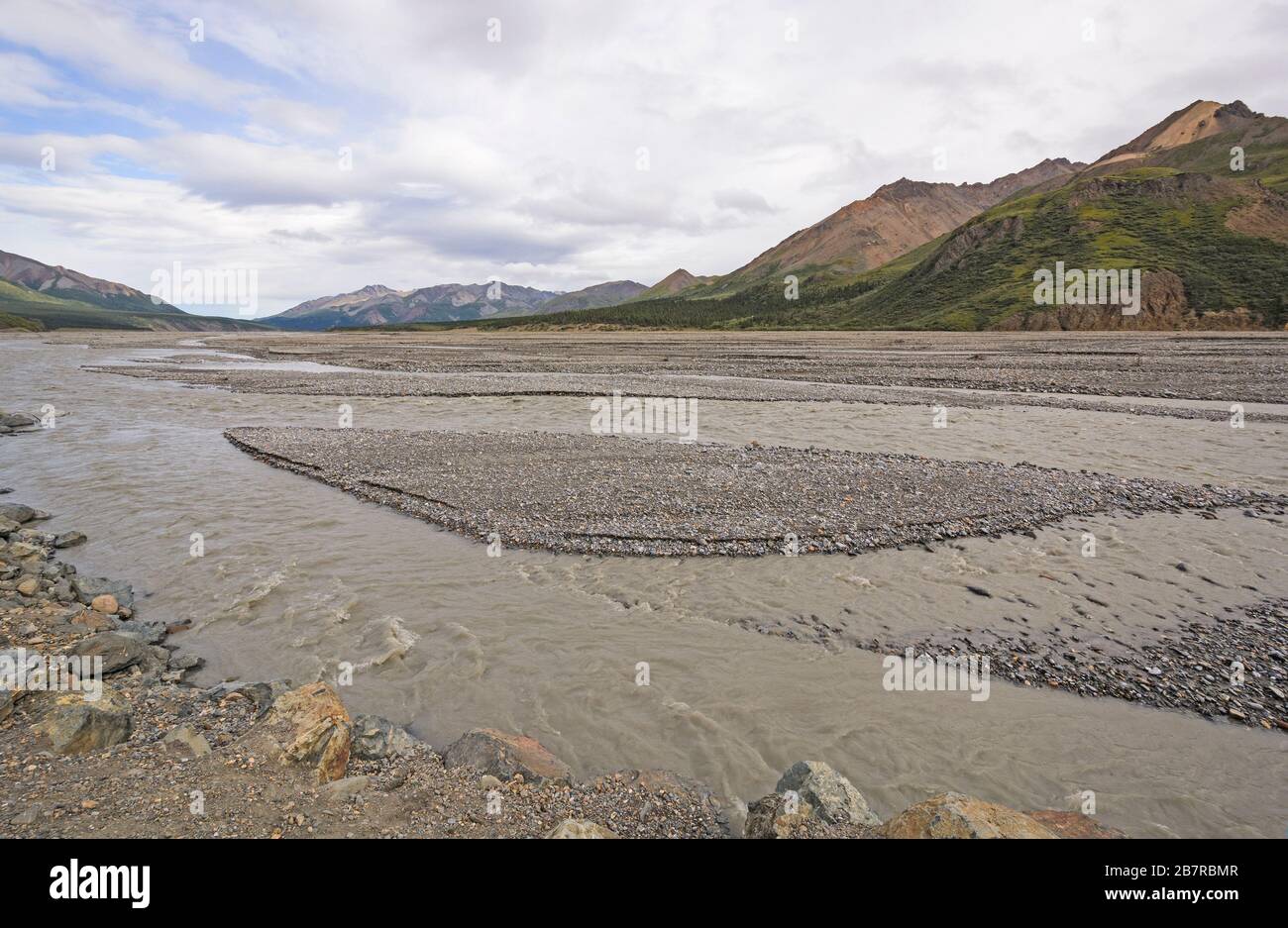 Glacial Braided Toklat River River in the Wilds of Denali National Park of Alaska Stock Photo
