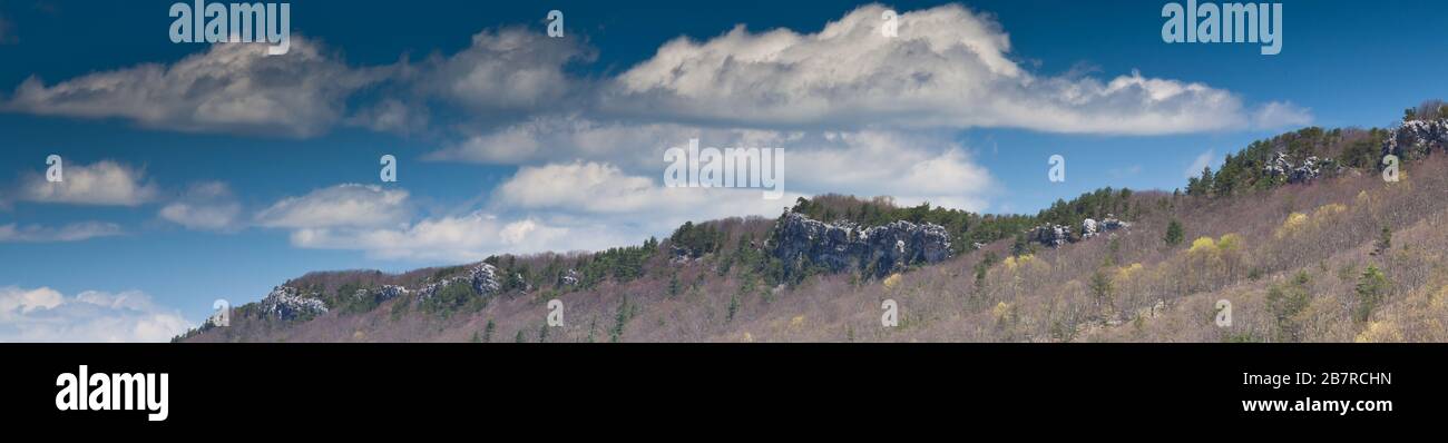 Panoramic shot of the rock outcropping of the Allegheny Mountains in ...