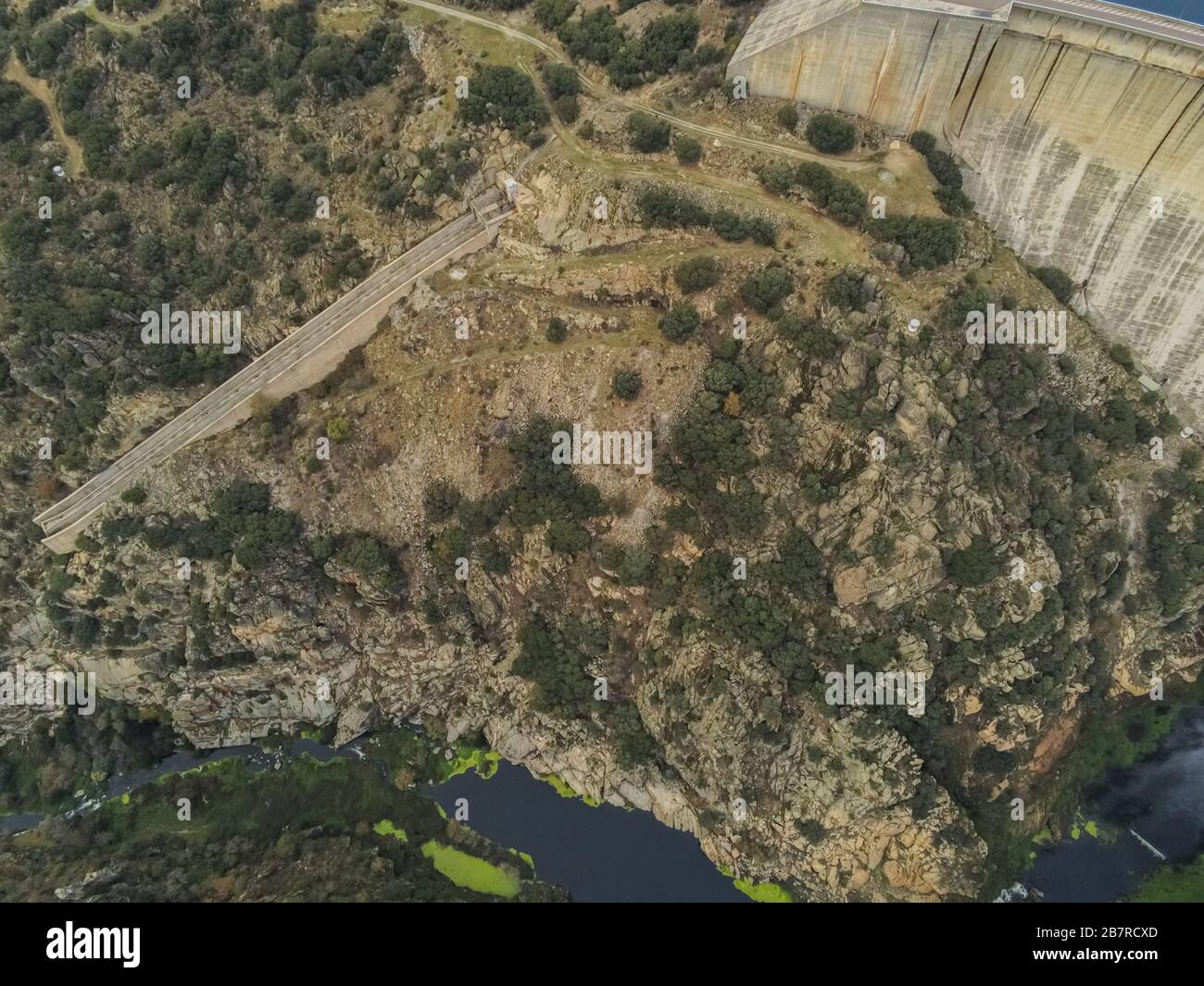 Aerial shot of a hill covered in trees in Salamanca, Spain Stock Photo