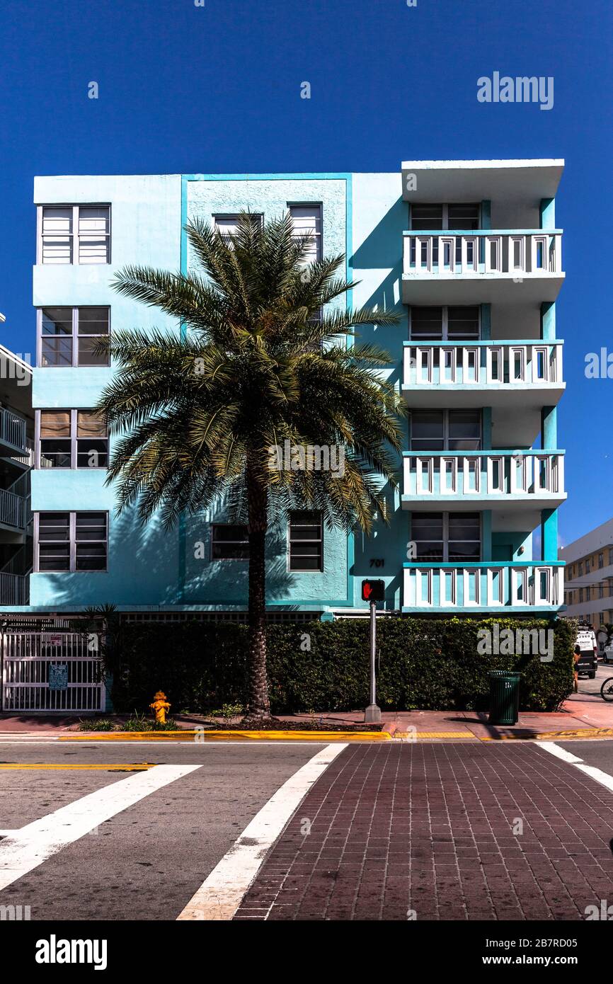 A low-rise apartment building on Collins Avenue, Miami Beach, Florida, USA. Stock Photo