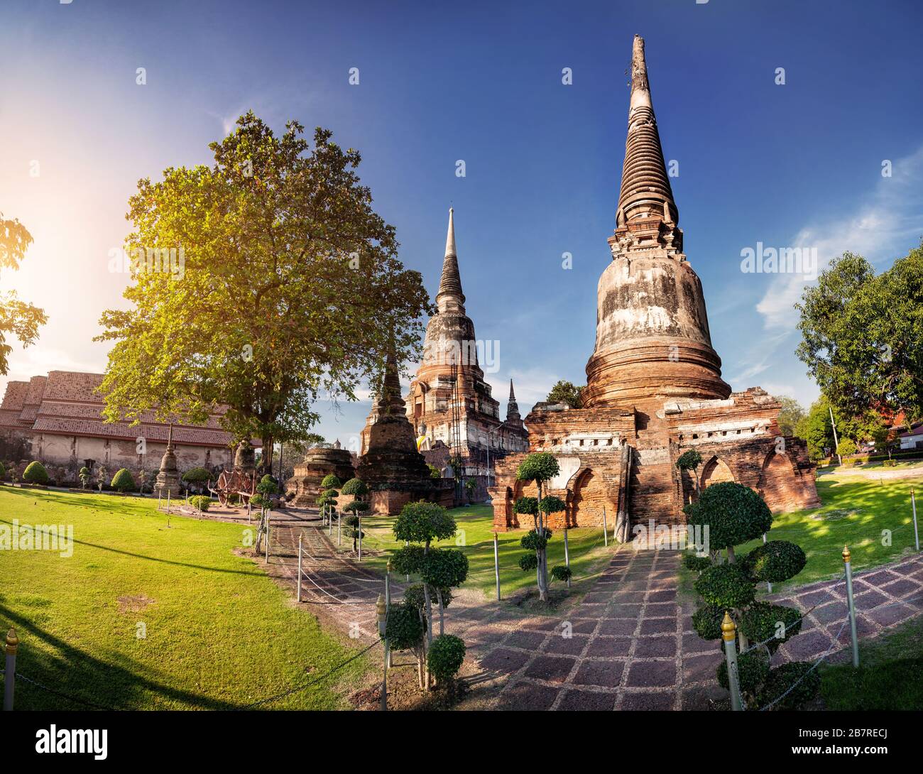 Stupa temples in Wat Yai Chai Mongkol monastery in Ayuttaya, Thailand Stock Photo