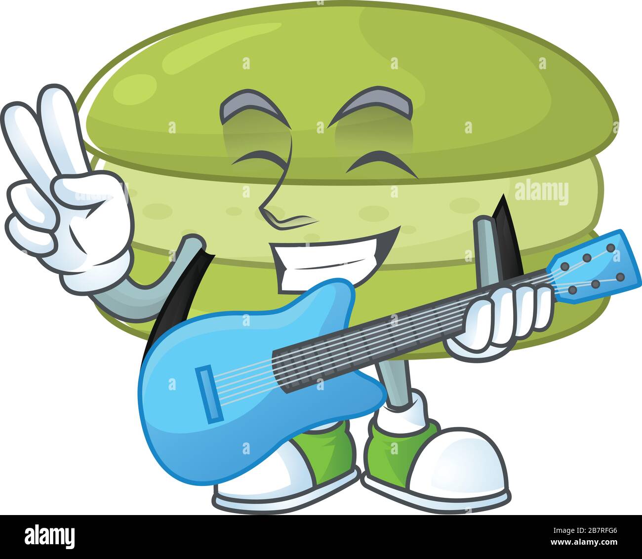 Supper talented coconut macarons cartoon design with a guitar Stock Vector