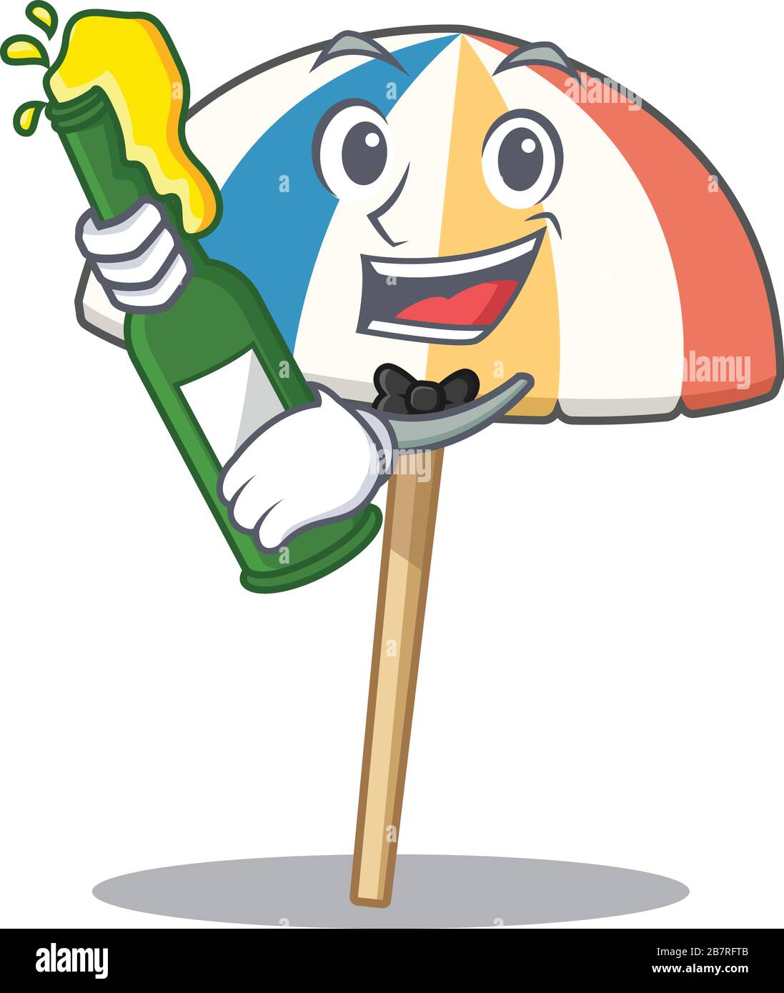 Beach umbrella with bottle of beer mascot cartoon style Stock Vector