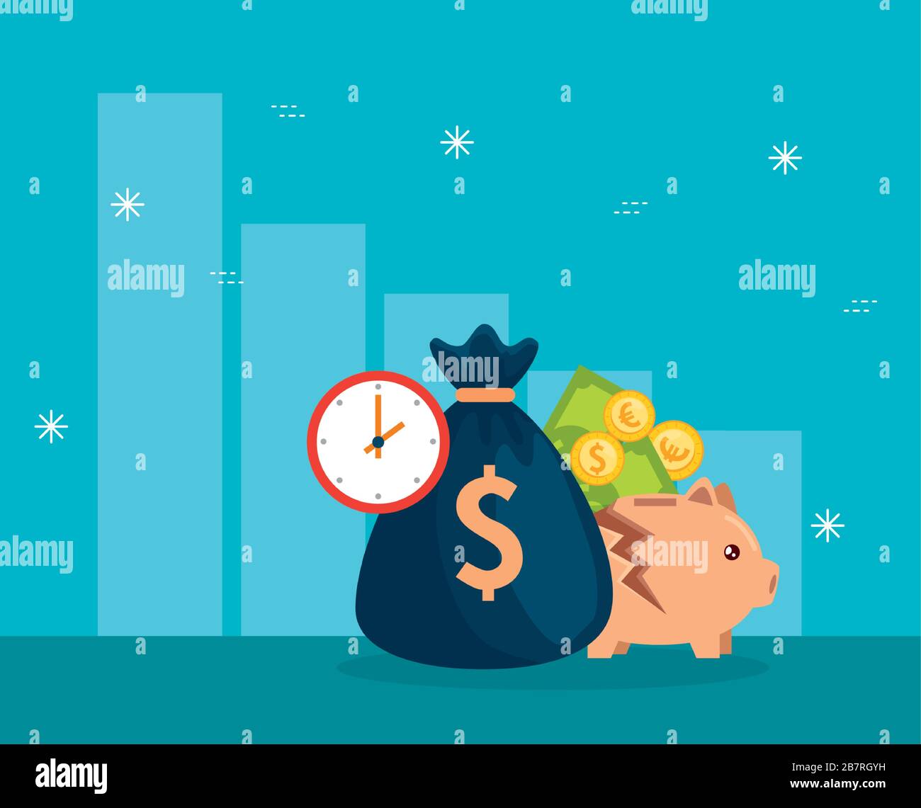 stock market crash with piggy bank and business icons Stock Vector